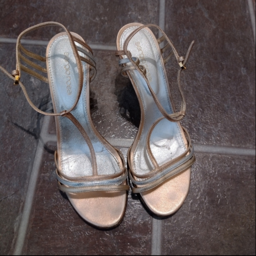Sergio Rossi metallic TRI gold color strappy sandals 37.5